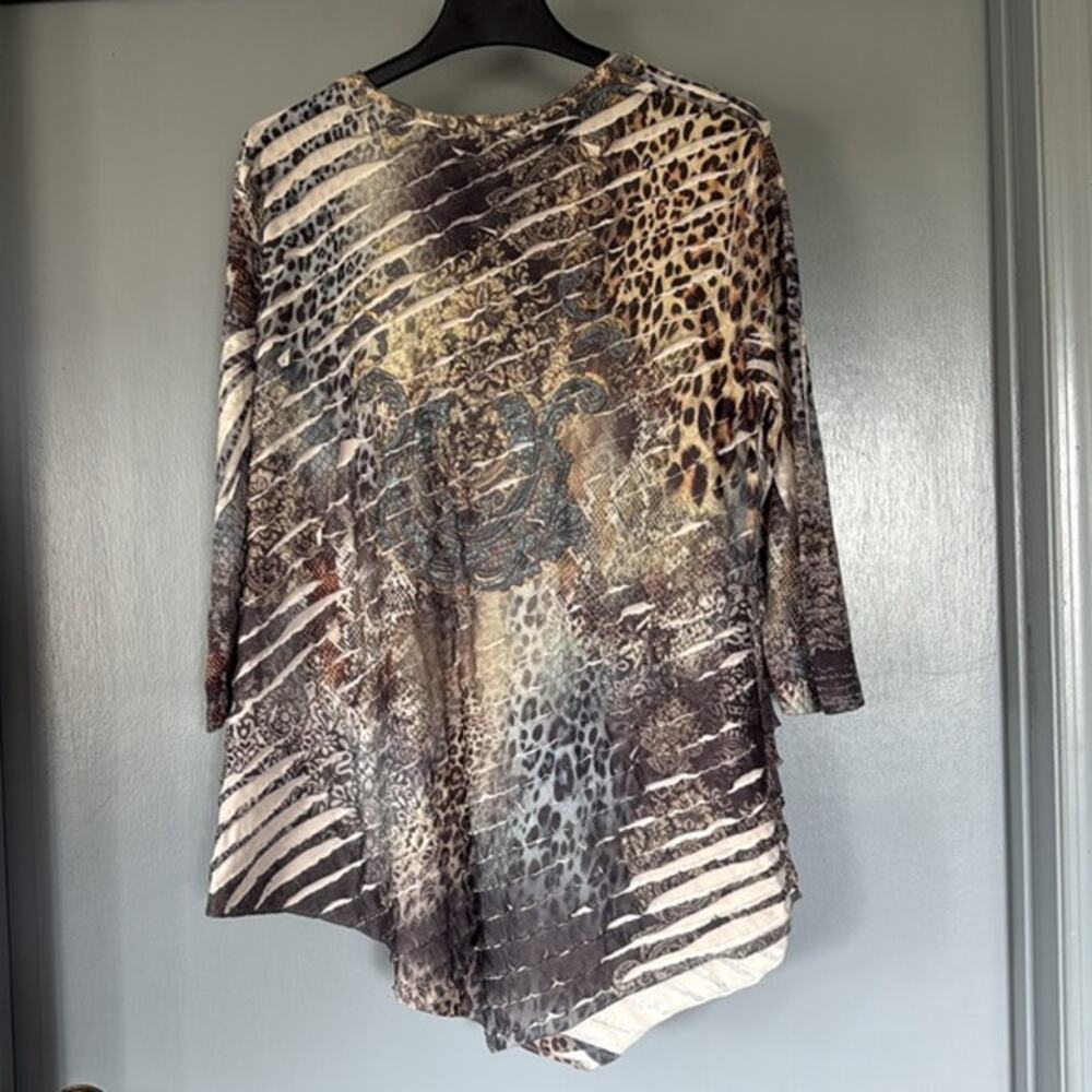 Jess & Jane Animal Print Paisley Women's Pullover Top Long Sleeves Ruffles sz XL